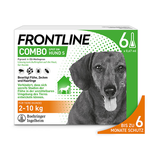 FRONTLINE COMBO® gegen Zecken, Flöhe (Flöhe, Eier, Larven, Puppen) bei Hunden S (5-10Kg)<sup> 6</sup>  6 St